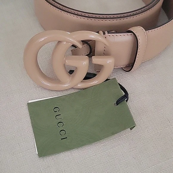 Gucci Belt Azalea Calfskin Enamel Monochrome Double G 20 mm Belt 100 40 Camelia - Picture 5 of 10